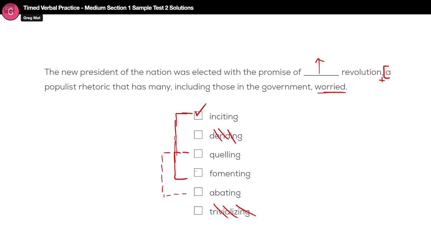 Timed Verbal Question GregMAT Medium Section 1 Sample Test 2 Solutions ...