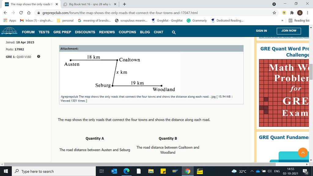Why is the ans B? - GRE Quant Problem Solving - Greg Mat+ Community Forum