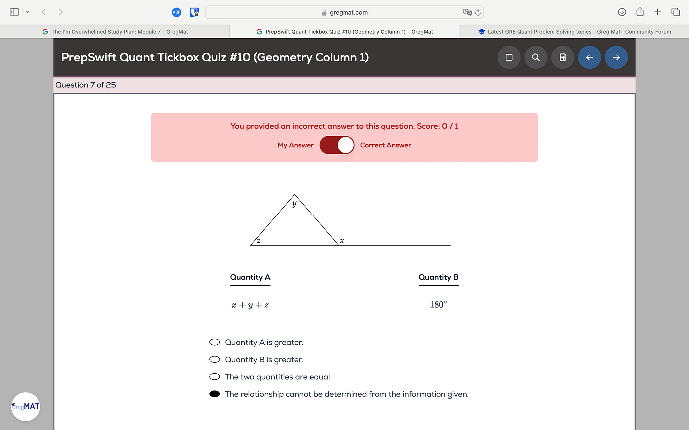 PrepSwift Quant Tickbox Quiz #10 (Geometry Column 1) - GRE Quant ...